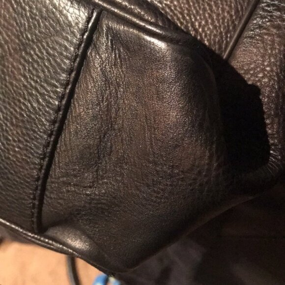 Michael Kors Leather Satchel Shoulder Bag Tote Pocket Logo Minimalist Black Grey - Picture 11 of 16